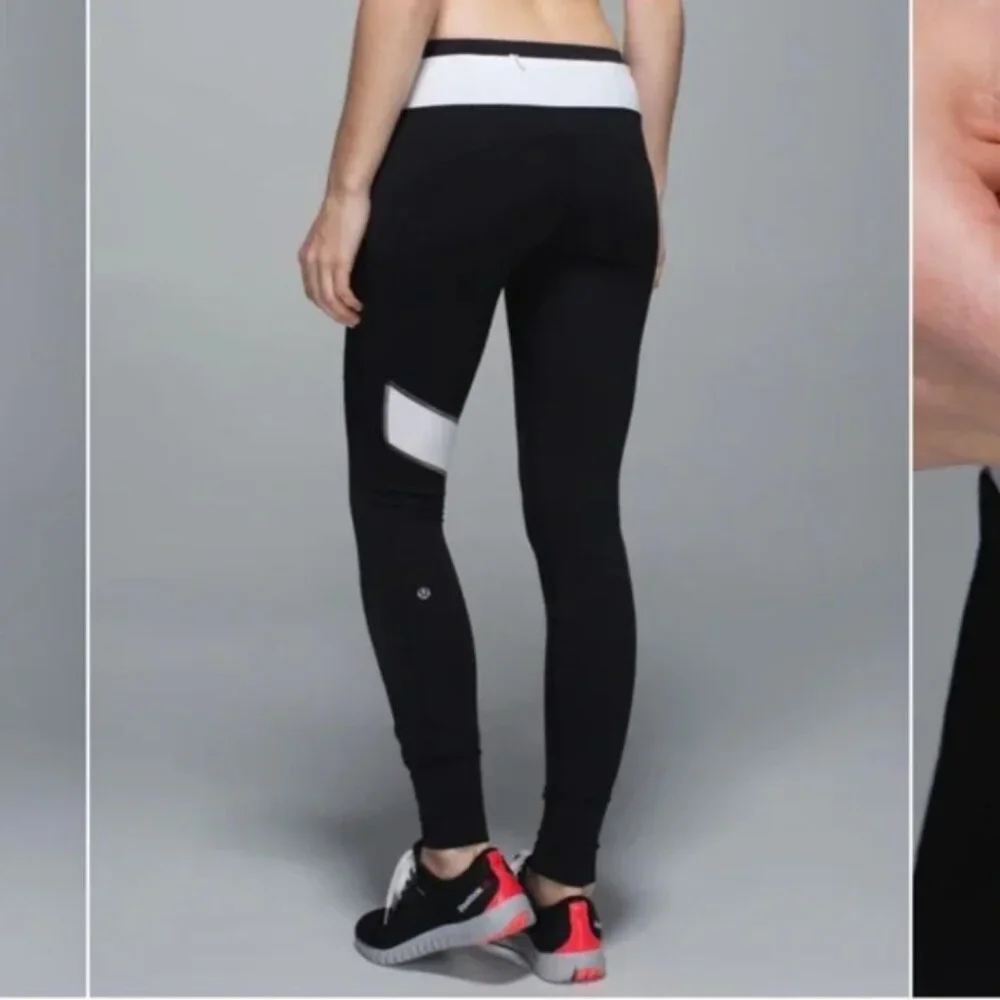 - Lululemon reflective running leggings, white stripes GUC size 6, 93 cm 3…